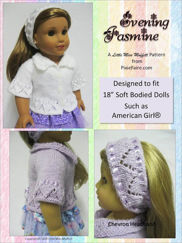Little Miss Muffett Knitting Evening Jasmine 18" Doll Clothes Knitting Pattern Pixie Faire