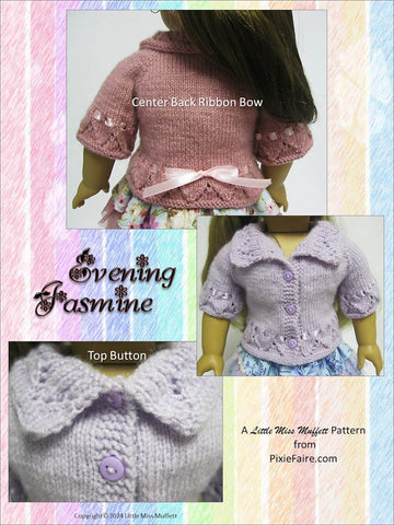 Little Miss Muffett Knitting Evening Jasmine 18" Doll Clothes Knitting Pattern Pixie Faire