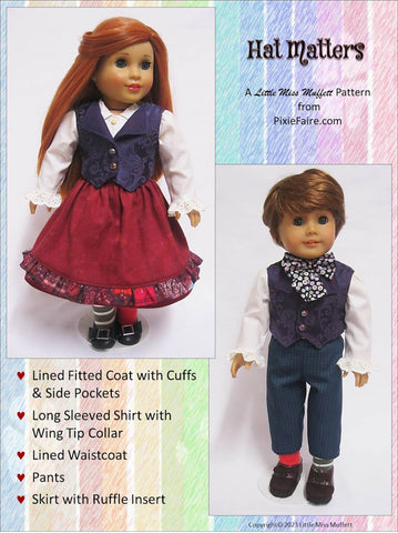 Little Miss Muffett 18 Inch Boy Doll Hat Matters 18 Inch Doll Clothes and Accessories Pattern Bundle Options Pixie Faire