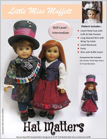 Little Miss Muffett 18 Inch Boy Doll Hat Matters 18 Inch Doll Clothes and Accessories Pattern Bundle Options Pixie Faire