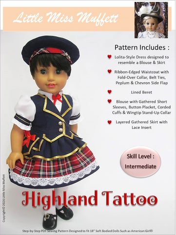 Little Miss Muffett 18 Inch Modern Highland Tattoo 18" Doll Clothes Pattern Pixie Faire
