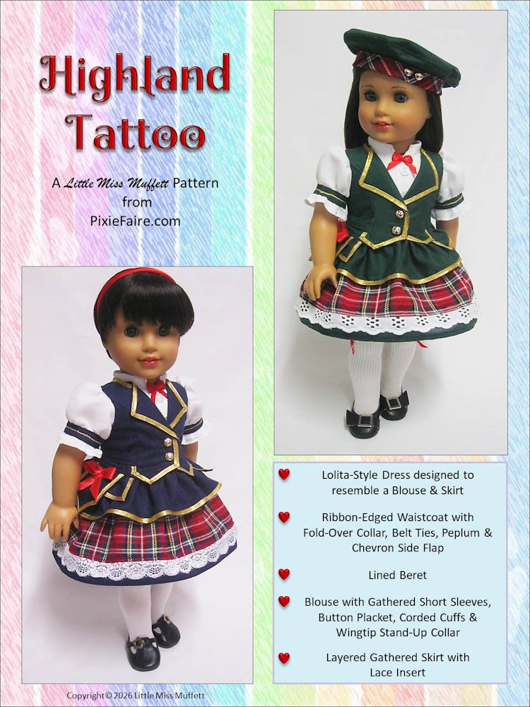 Little Miss Muffett 18 Inch Modern Highland Tattoo 18" Doll Clothes Pattern Pixie Faire