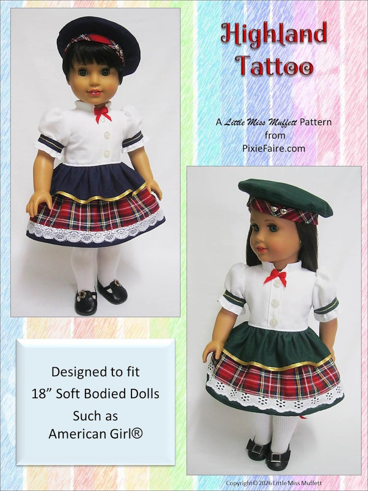 Little Miss Muffett 18 Inch Modern Highland Tattoo 18" Doll Clothes Pattern Pixie Faire
