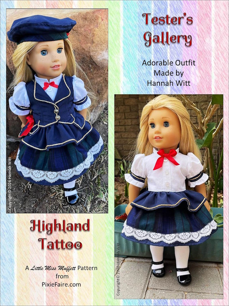 Little Miss Muffett 18 Inch Modern Highland Tattoo 18" Doll Clothes Pattern Pixie Faire