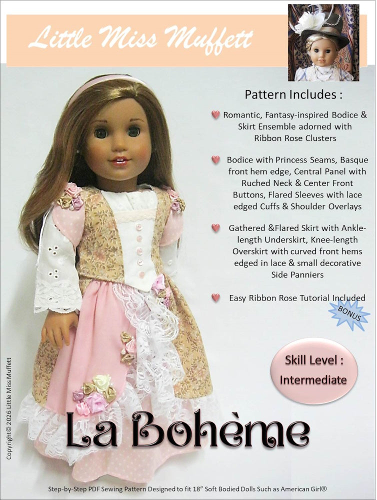 Little Miss Muffett 18 Inch Modern La Bohème 18" Doll Clothes Pattern Pixie Faire