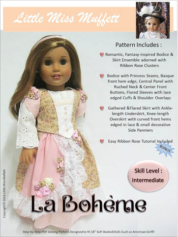 Little Miss Muffett 18 Inch Modern La Bohème 18" Doll Clothes Pattern Pixie Faire