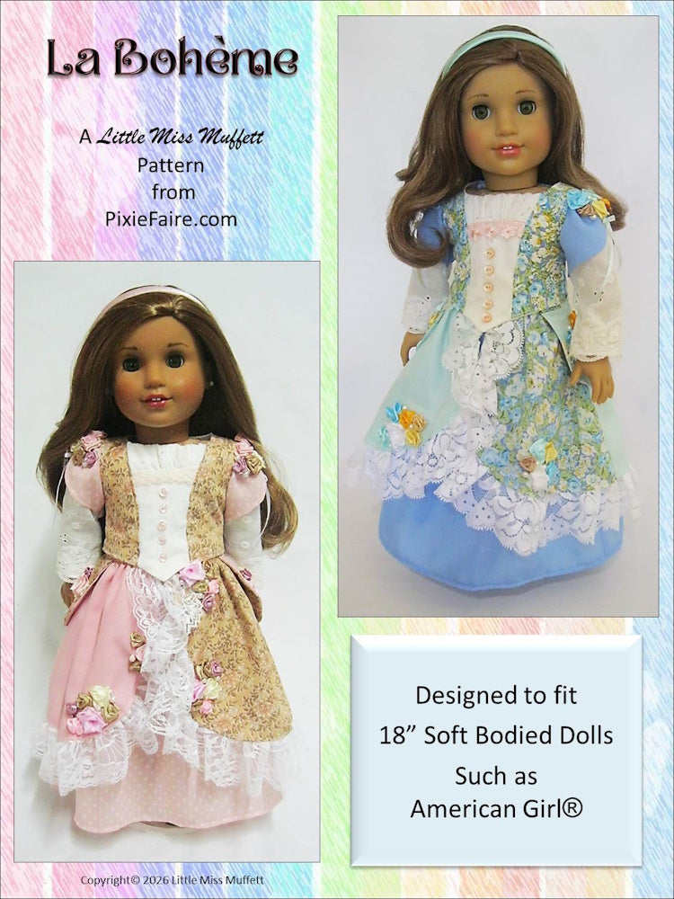 Little Miss Muffett 18 Inch Modern La Bohème 18" Doll Clothes Pattern Pixie Faire