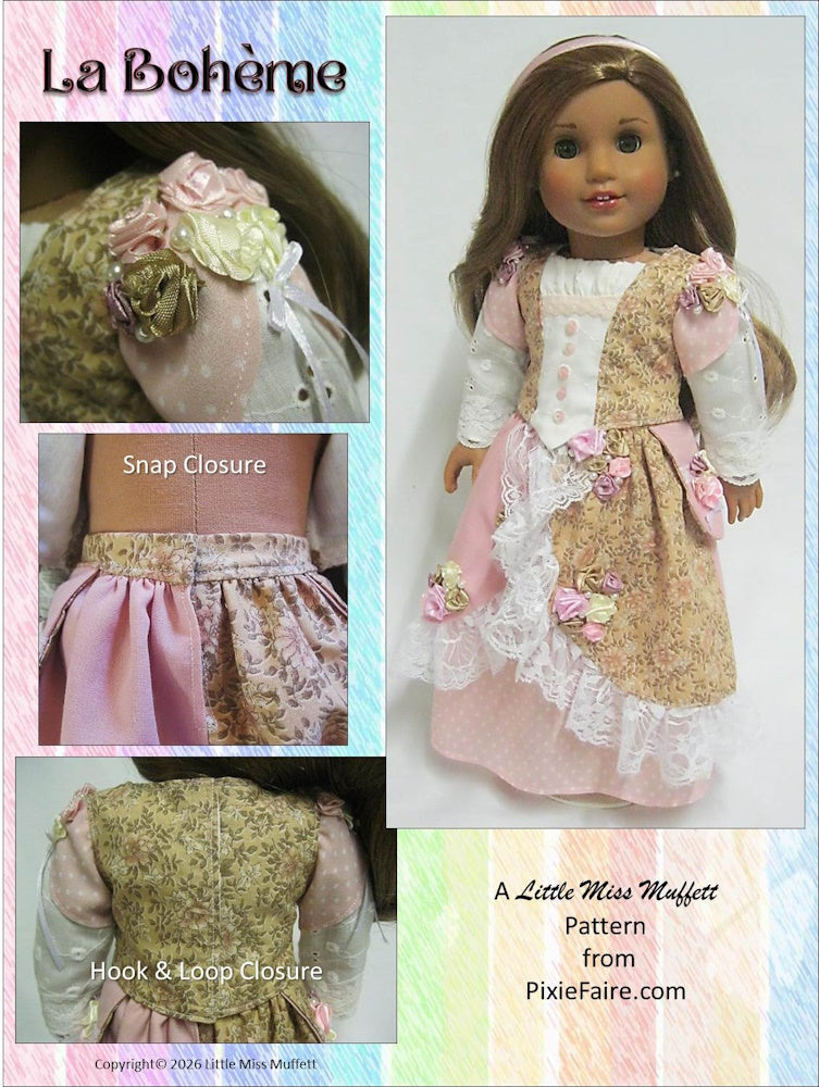 Little Miss Muffett 18 Inch Modern La Bohème 18" Doll Clothes Pattern Pixie Faire