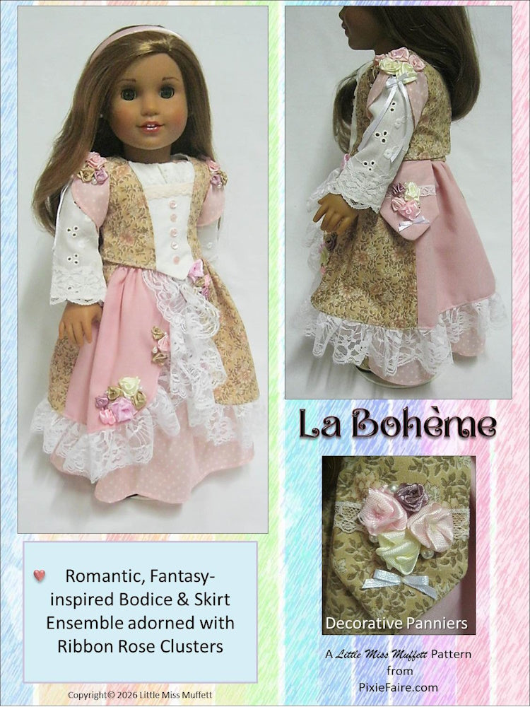 Little Miss Muffett 18 Inch Modern La Bohème 18" Doll Clothes Pattern Pixie Faire