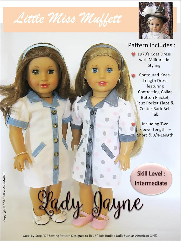 Little Miss Muffett 18 Inch Modern Lady Jayne 18" Doll Clothes Pattern Pixie Faire