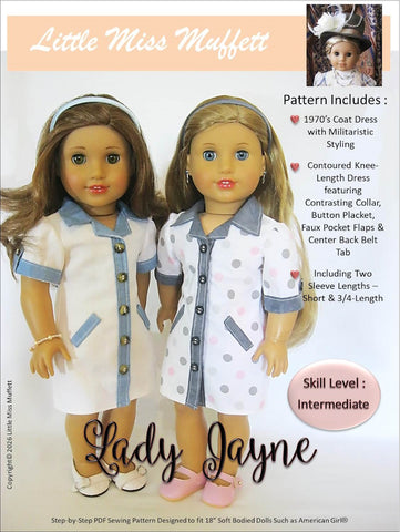 Little Miss Muffett 18 Inch Modern Lady Jayne 18" Doll Clothes Pattern Pixie Faire