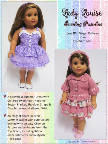 Little Miss Muffett 18 Inch Modern Lady Louise Evening Jasmine Bundle 18" Doll Clothes Pattern Pixie Faire