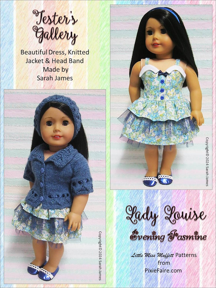 Little Miss Muffett 18 Inch Modern Lady Louise Evening Jasmine Bundle 18" Doll Clothes Pattern Pixie Faire