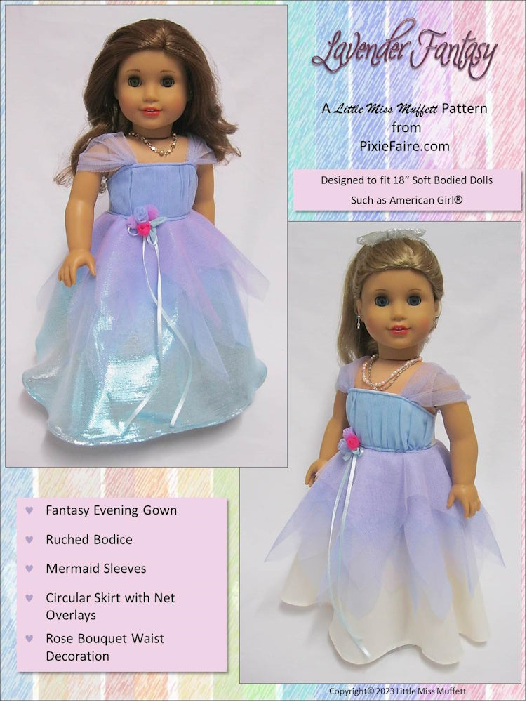 Little Miss Muffett 18 Inch Modern Lavender Fantasy 18" Doll Clothes Pattern Pixie Faire