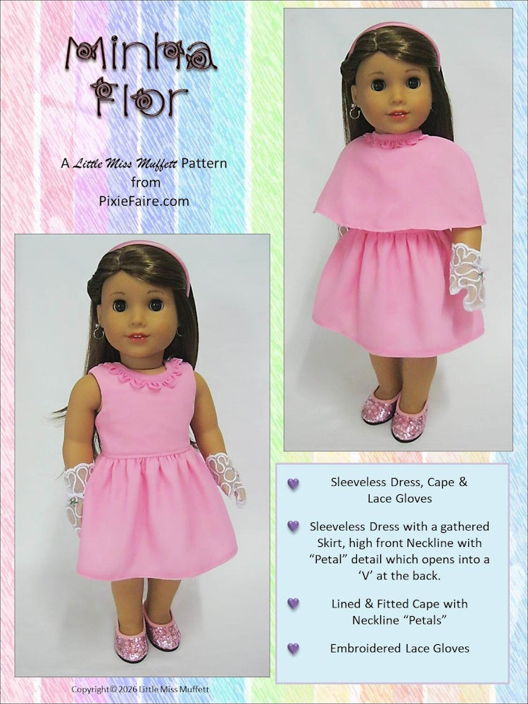 Little Miss Muffett 18 Inch Modern Minha Flor 18" Doll Clothes Pattern Pixie Faire