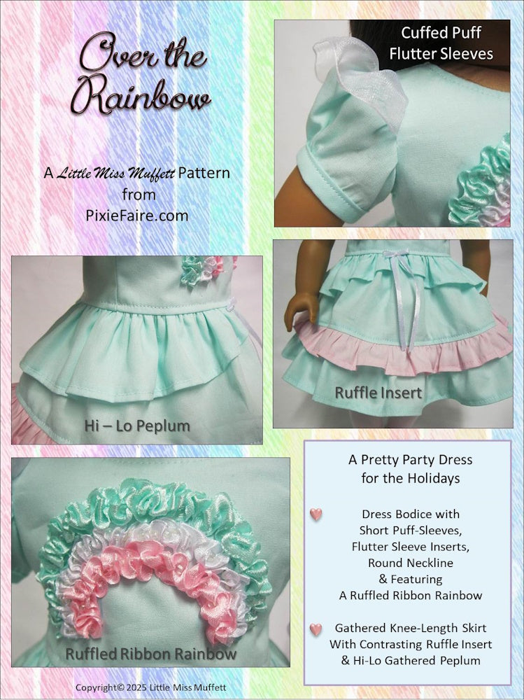 Little Miss Muffett 18 Inch Modern Over The Rainbow 18" Doll Clothes Pattern Pixie Faire