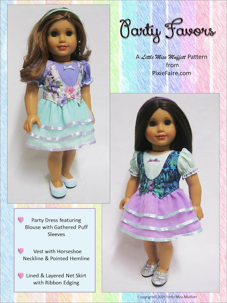 Little Miss Muffett 18 Inch Modern Party Favors 18" Doll Clothes Pattern Pixie Faire