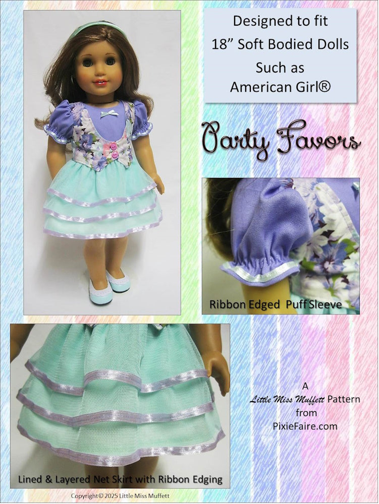 Little Miss Muffett 18 Inch Modern Party Favors 18" Doll Clothes Pattern Pixie Faire