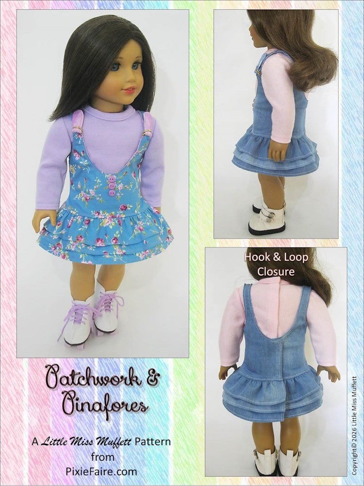 Little Miss Muffett 18 Inch Modern Patchwork & Pinafores 18" Doll Clothes Pattern Pixie Faire