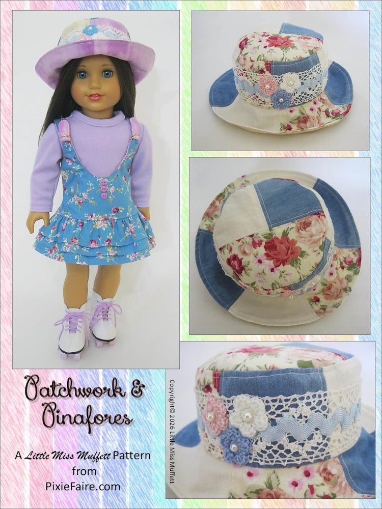 Little Miss Muffett 18 Inch Modern Patchwork & Pinafores 18" Doll Clothes Pattern Pixie Faire