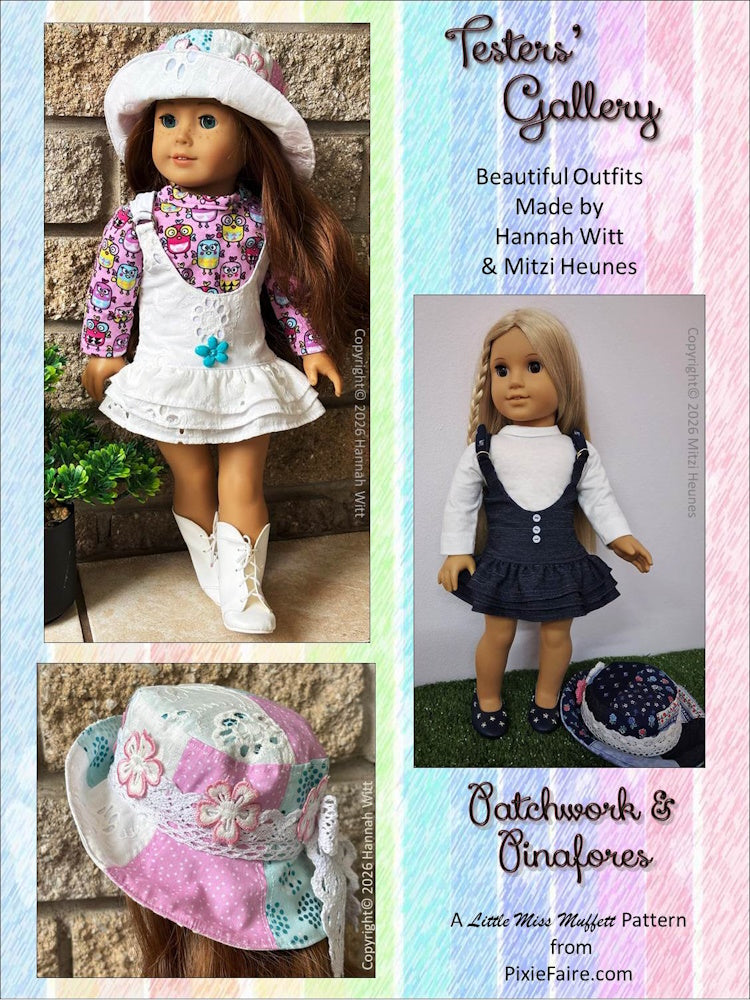 Little Miss Muffett 18 Inch Modern Patchwork & Pinafores 18" Doll Clothes Pattern Pixie Faire