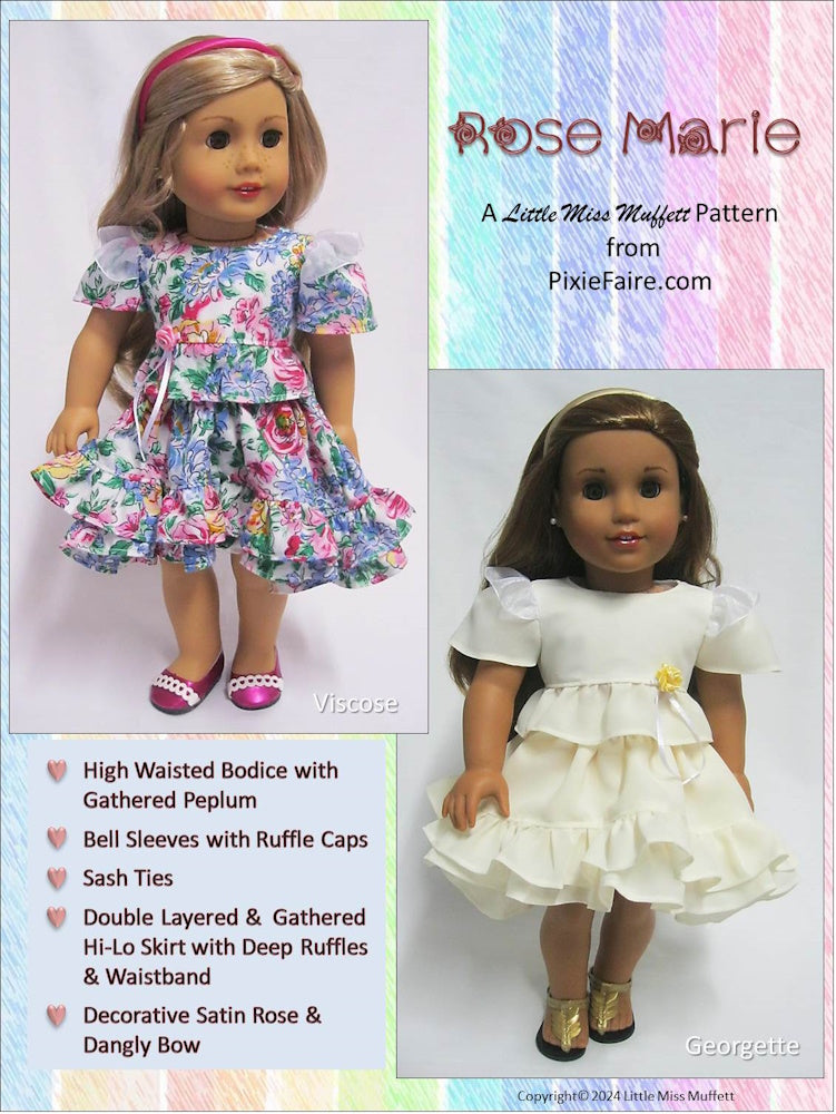 Little Miss Muffett 18 Inch Modern Rose Marie 18" Doll Clothes Pattern Pixie Faire