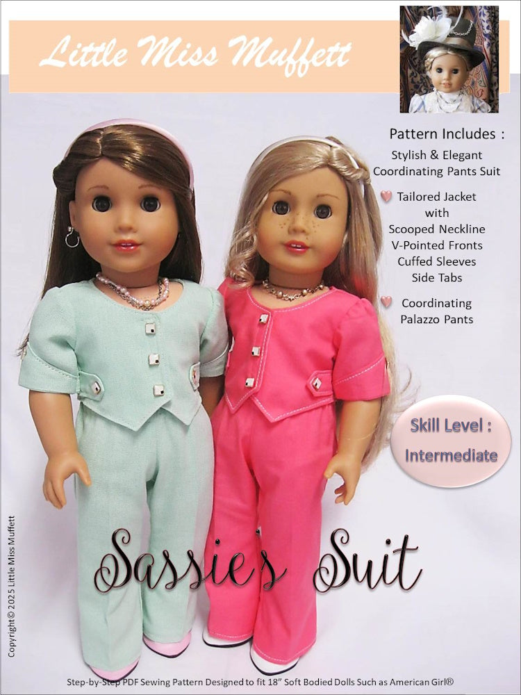 Little Miss Muffett 18 Inch Modern Sassie's Suit 18" Doll Clothes Pattern Pixie Faire