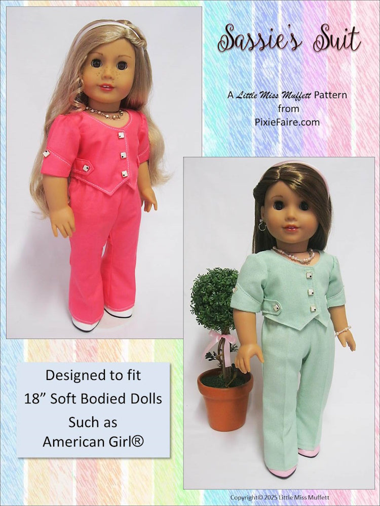 Little Miss Muffett 18 Inch Modern Sassie's Suit 18" Doll Clothes Pattern Pixie Faire