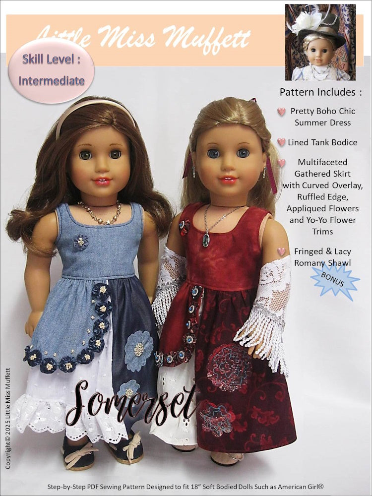Little Miss Muffett 18 Inch Modern Somerset 18" Doll Clothes Pattern Pixie Faire