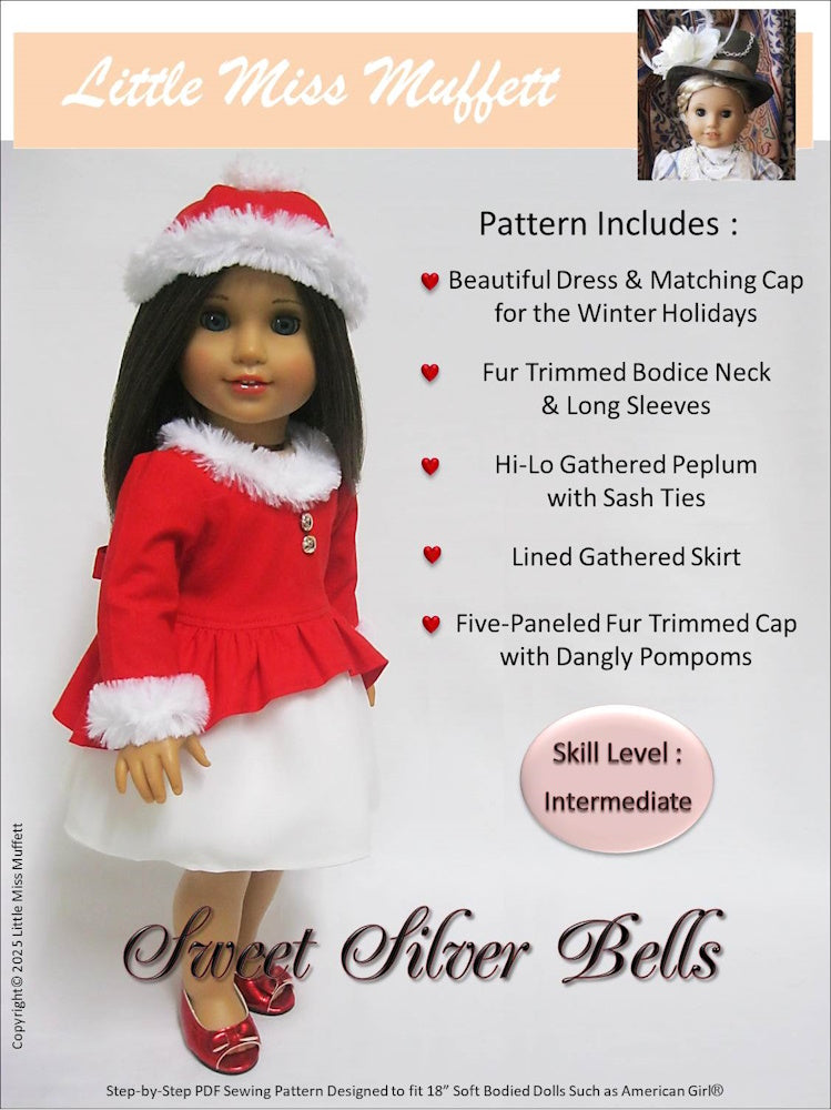 Little Miss Muffett 18 Inch Modern Sweet Silver Bells 18" Doll Clothes Pattern Pixie Faire