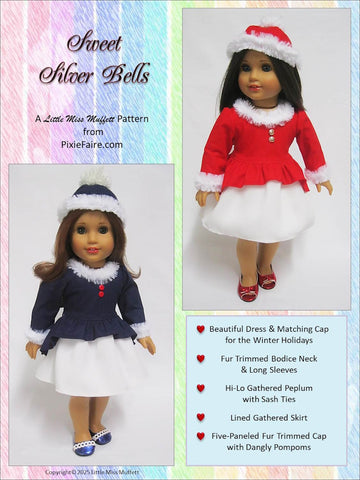 Little Miss Muffett 18 Inch Modern Sweet Silver Bells 18" Doll Clothes Pattern Pixie Faire