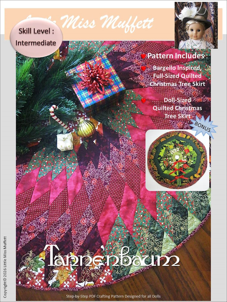 Little Miss Muffett 18 Inch Modern Tannenbaum Christmas Tree Skirt Full Size and Doll Size Accessory Pattern Pixie Faire