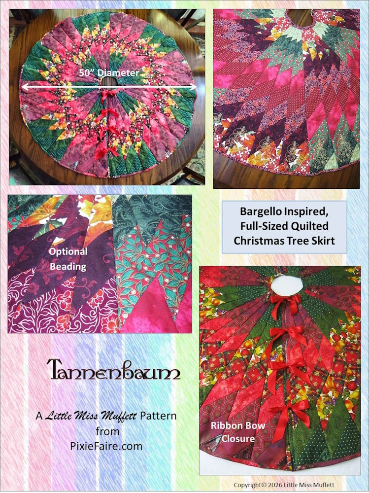 Little Miss Muffett 18 Inch Modern Tannenbaum Christmas Tree Skirt Full Size and Doll Size Accessory Pattern Pixie Faire