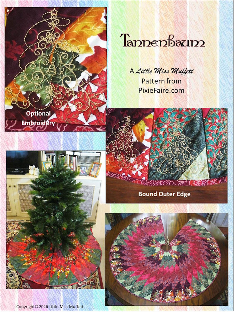 Little Miss Muffett 18 Inch Modern Tannenbaum Christmas Tree Skirt Full Size and Doll Size Accessory Pattern Pixie Faire