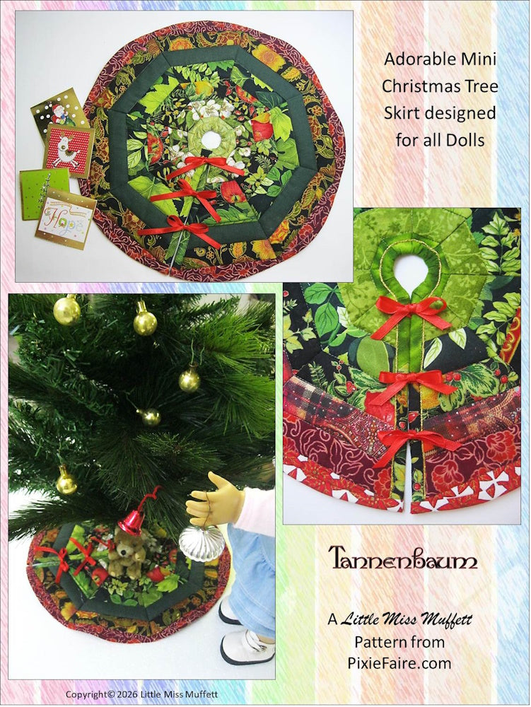 Little Miss Muffett 18 Inch Modern Tannenbaum Christmas Tree Skirt Full Size and Doll Size Accessory Pattern Pixie Faire