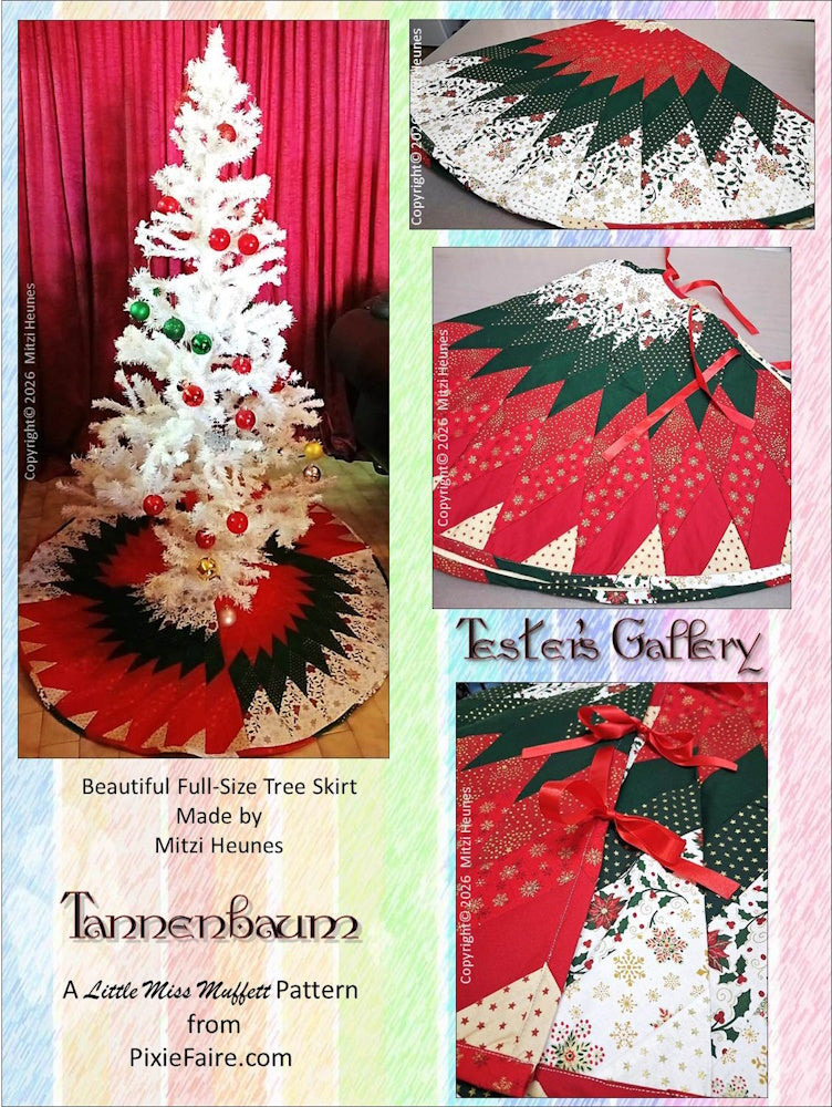 Little Miss Muffett 18 Inch Modern Tannenbaum Christmas Tree Skirt Full Size and Doll Size Accessory Pattern Pixie Faire