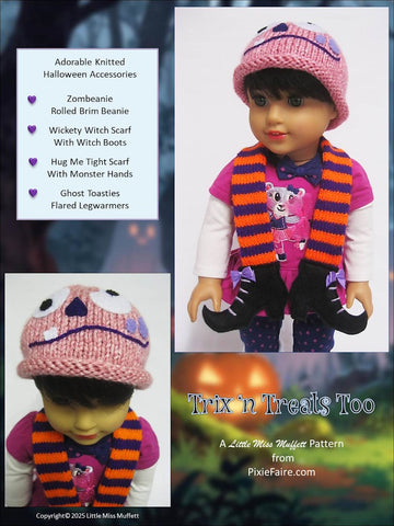 Little Miss Muffett Knitting Trix n Treats Too 18" Doll Clothes Knitting and Sewing Pattern Pixie Faire