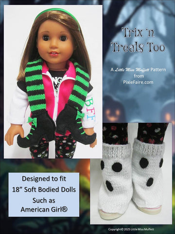 Little Miss Muffett Knitting Trix n Treats Too 18" Doll Clothes Knitting and Sewing Pattern Pixie Faire