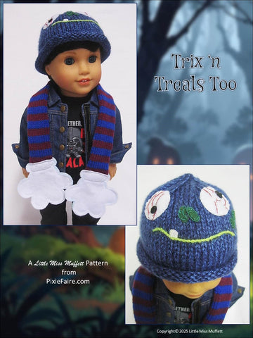 Little Miss Muffett Knitting Trix n Treats Too 18" Doll Clothes Knitting and Sewing Pattern Pixie Faire