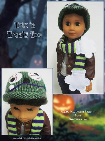 Little Miss Muffett Knitting Trix n Treats Too 18" Doll Clothes Knitting and Sewing Pattern Pixie Faire