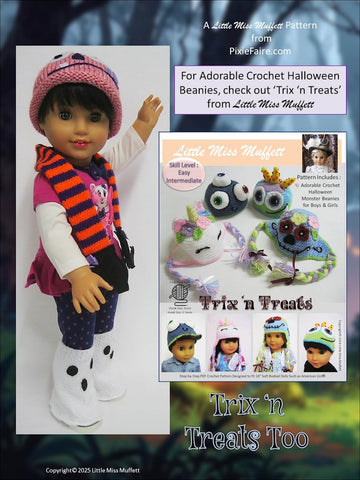 Little Miss Muffett Knitting Trix n Treats Too 18" Doll Clothes Knitting and Sewing Pattern Pixie Faire