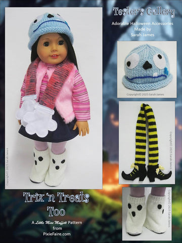 Little Miss Muffett Knitting Trix n Treats Too 18" Doll Clothes Knitting and Sewing Pattern Pixie Faire