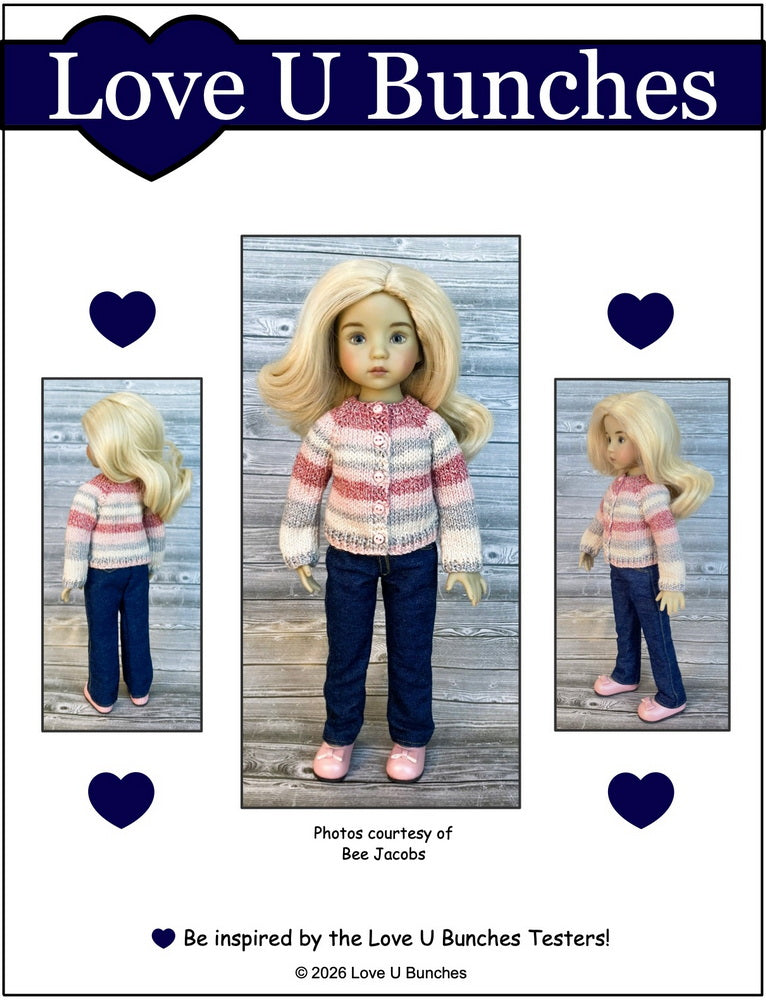 Love U Bunches Knitting Basic Cardigan 13" Doll Clothes Knitting Pattern for Little Darling Dolls Pixie Faire
