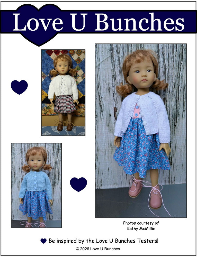 Love U Bunches Knitting Basic Cardigan 13" Doll Clothes Knitting Pattern for Little Darling Dolls Pixie Faire