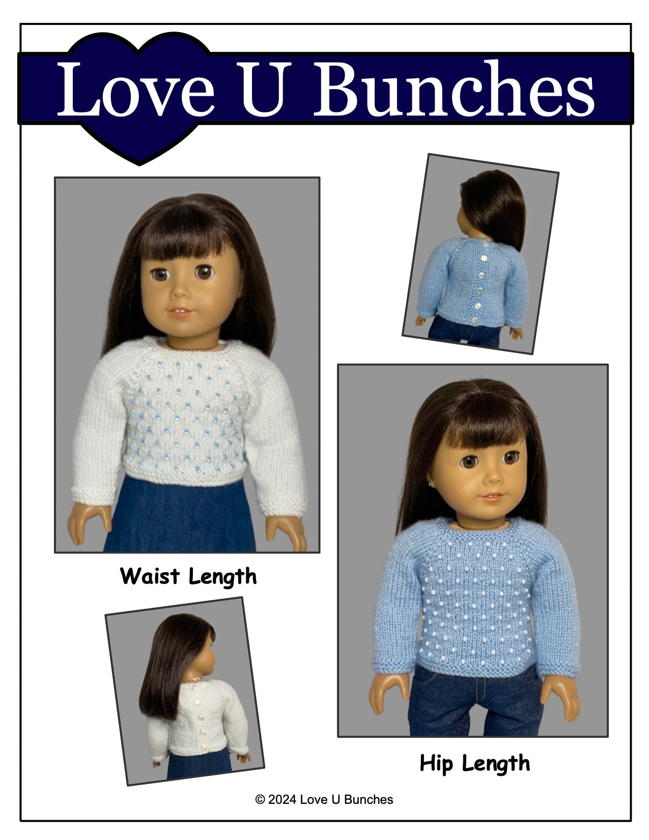 Love U Bunches Knitting Let it Snow! Sweater 18" Doll Clothes Knitting Pattern Pixie Faire