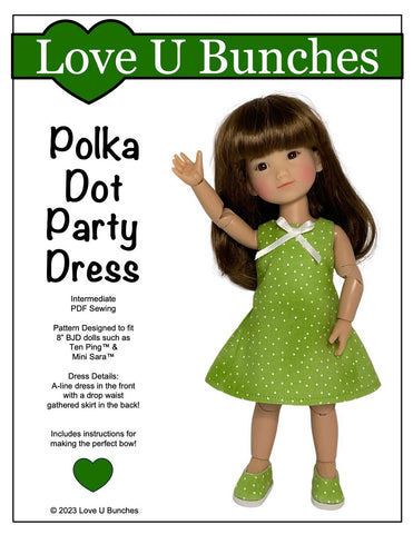 Love U Bunches Kidz n Cats Polka Dot Party Dress for 8 inch BJD Dolls such as Ten Ping and Mini Sara Pixie Faire