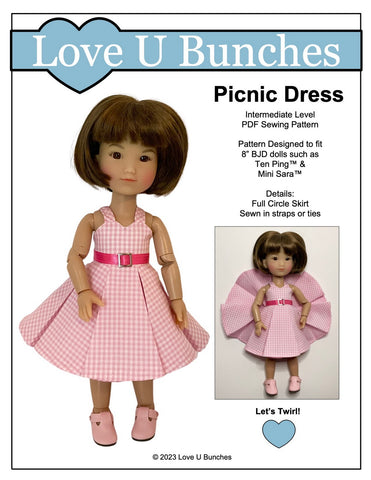Love U Bunches 8" BJD Picnic Dress Pattern for 8 Inch BJD such as Ten Ping and Mini Sara Pixie Faire