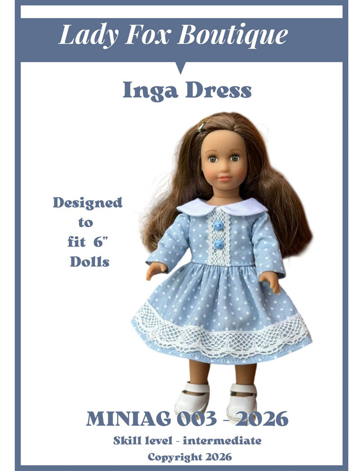 Lady Fox Boutique Mini Inga Dress 6" Doll Clothes Pattern For 6 Inch Mini Dolls Pixie Faire