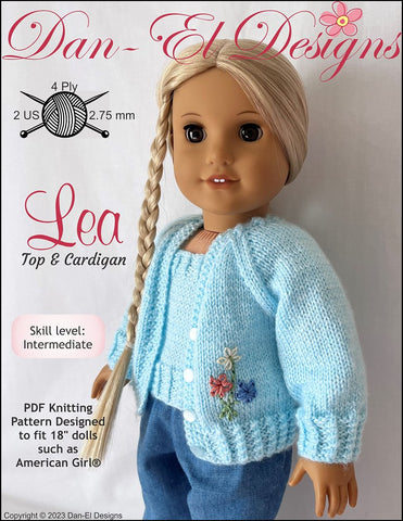 Dan-El Designs Knitting Lea Top and Cardigan 18" Doll Clothes Knitting Pattern Pixie Faire