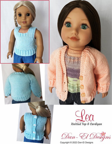 Dan-El Designs Knitting Lea Top and Cardigan 18" Doll Clothes Knitting Pattern Pixie Faire